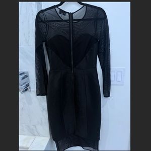 Milly Heart Neckline Long Sleeve Black Dress